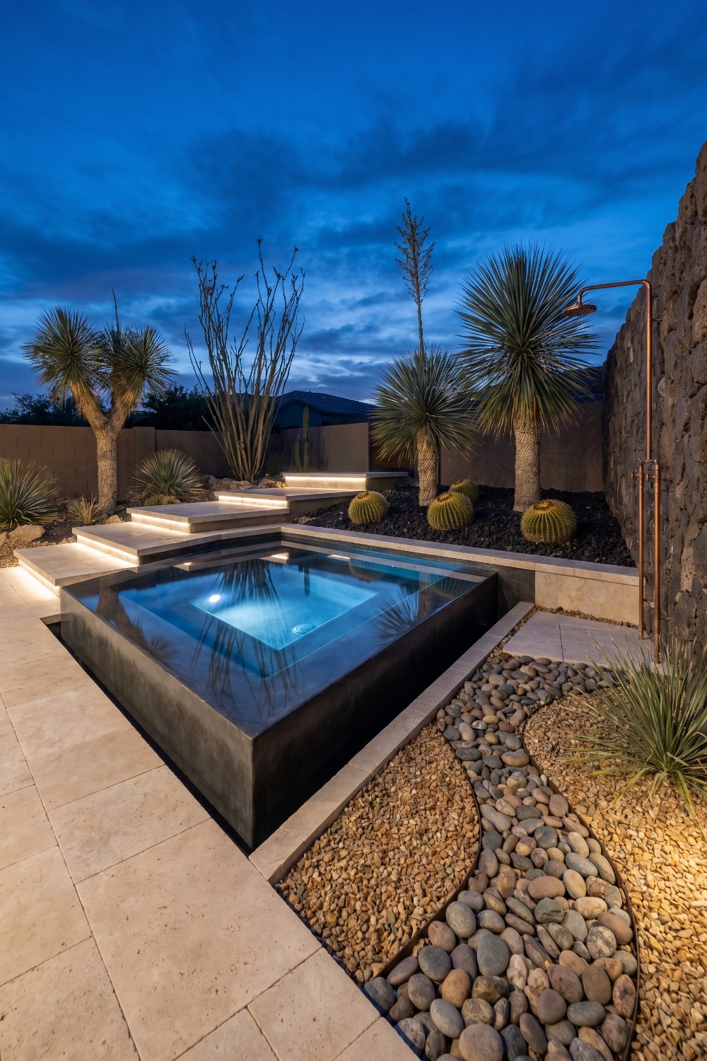 AZ Backyard with Copper Shower and Zero Edge Spa