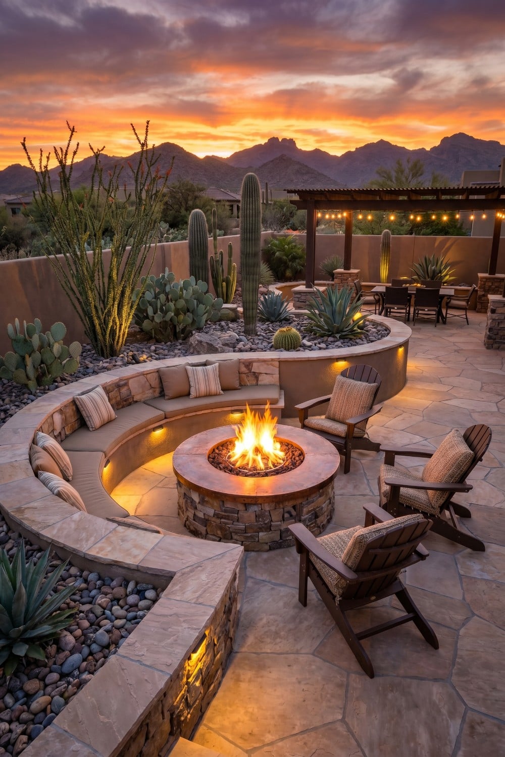 AZ Backyard with Circular Fire Pit and Saguaro