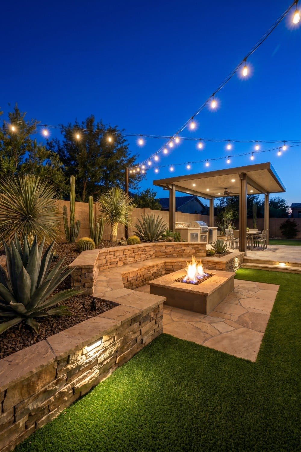 AZ Backyard with Tiered Retaining Walls and Pavilion
