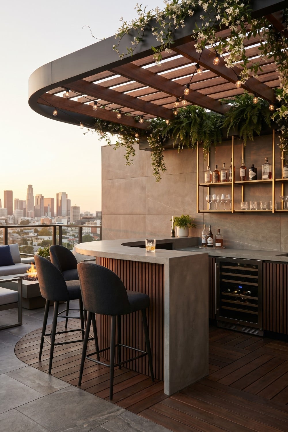 Concrete Balcony Bar with Slatted Wood Details