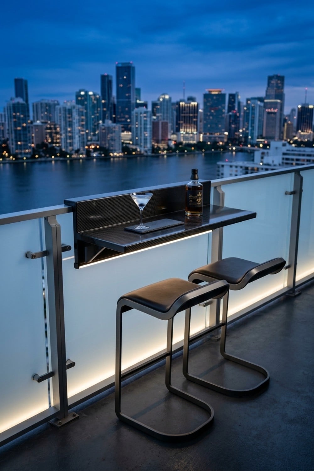 Sleek Black Balcony Bar with Under-Rail Lighting