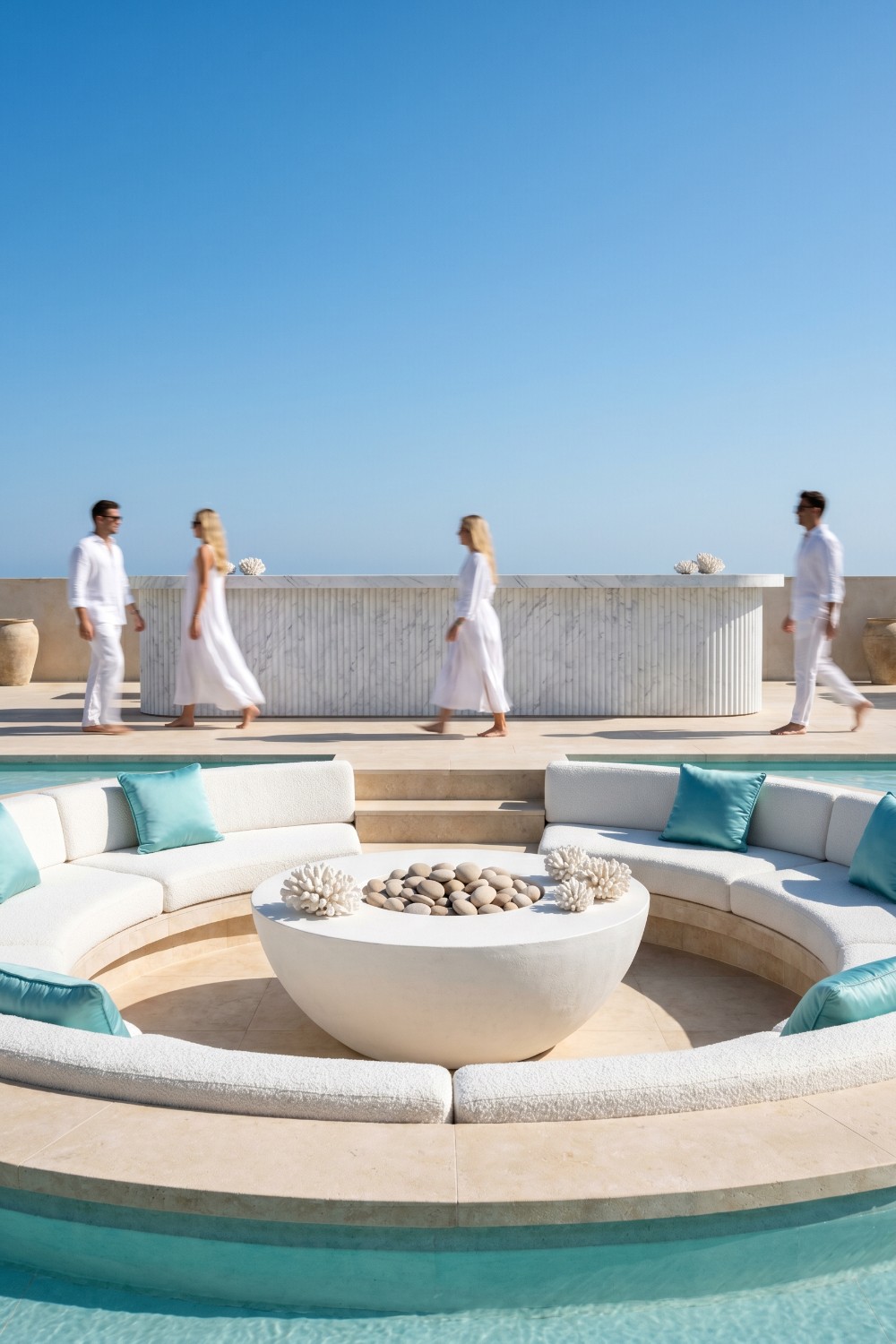 Sunken Circular Seating at a Beach Club Party