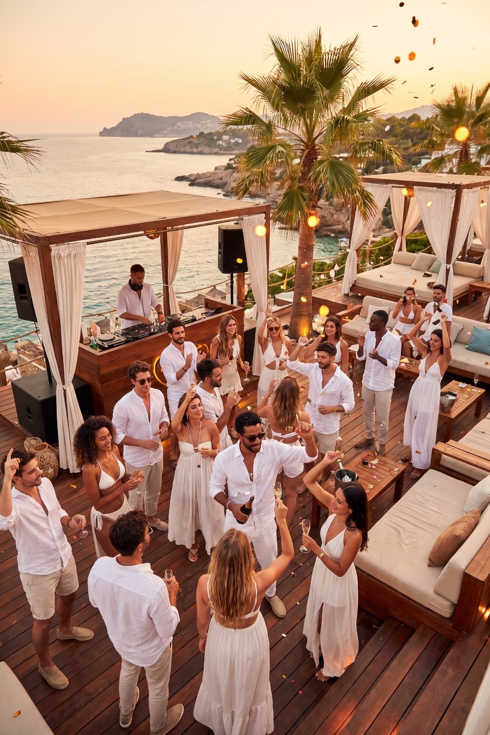 Sunset Beach Club Party with White Attire
