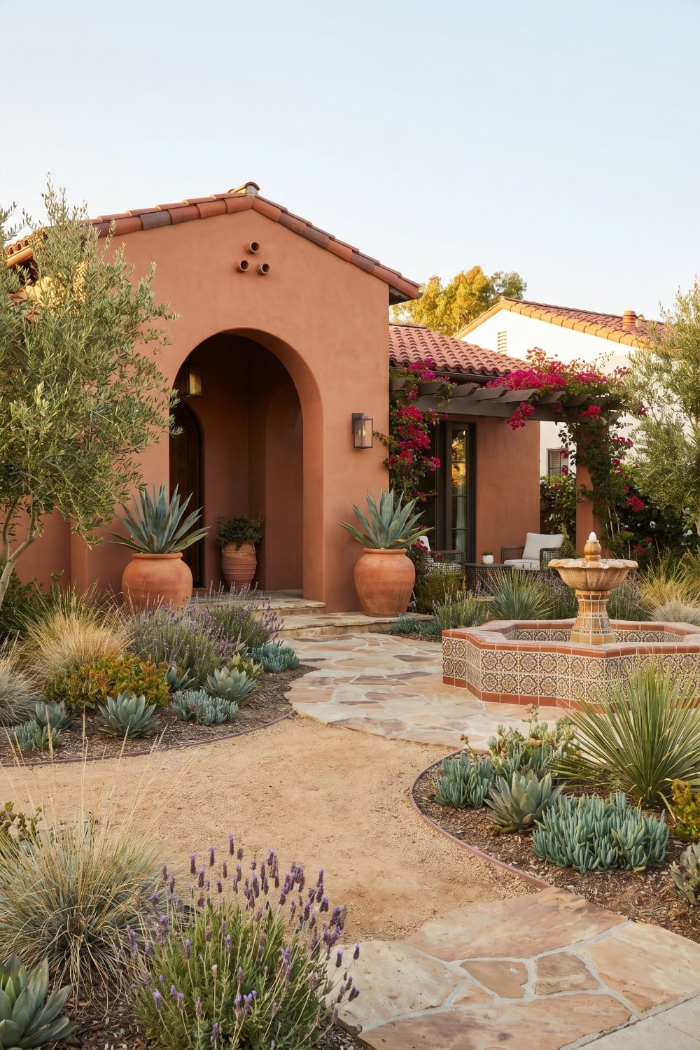 Agave and Lavender Spanish Style Front Yard Landscaping