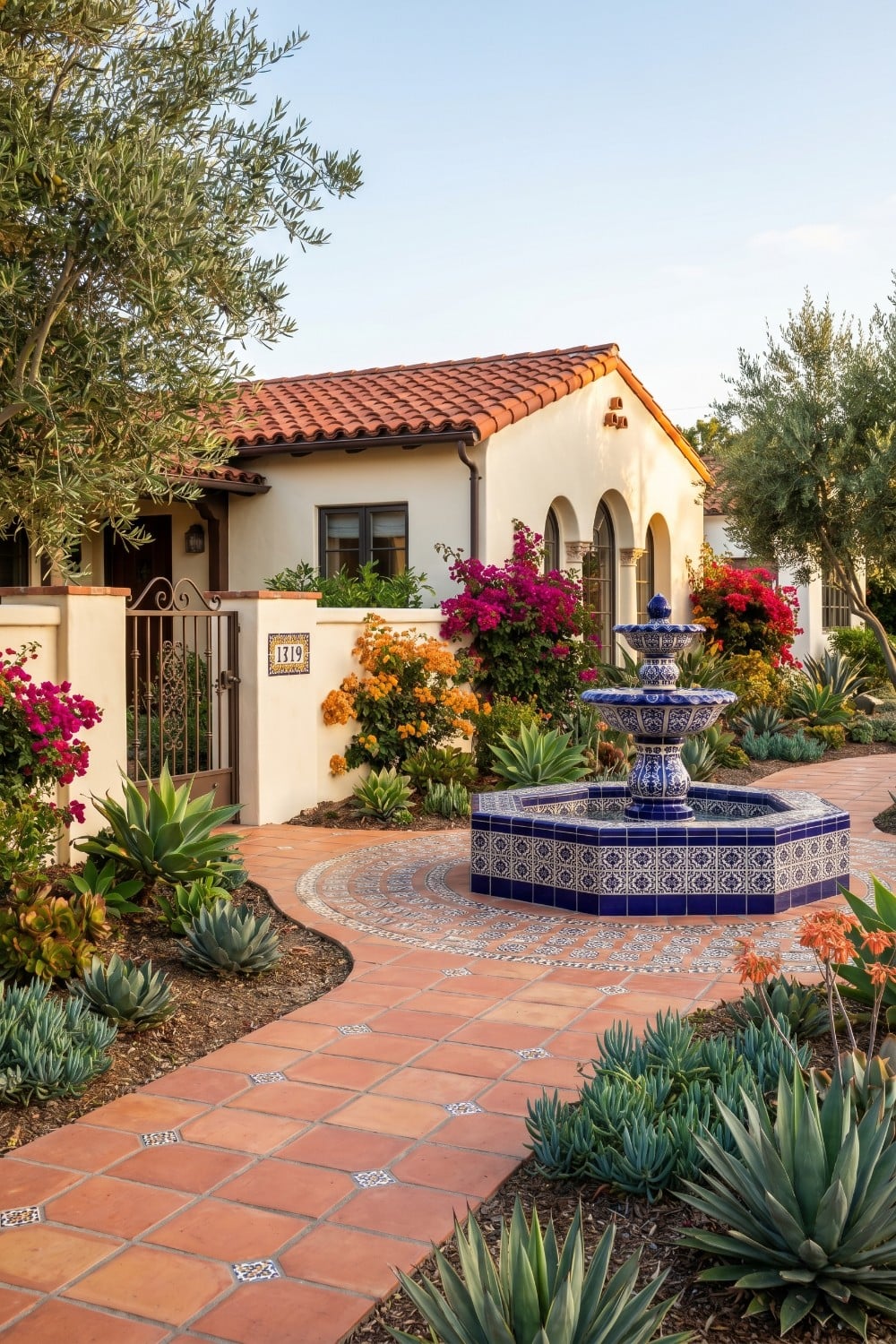 Talavera Tile Spanish Style Front Yard Landscaping