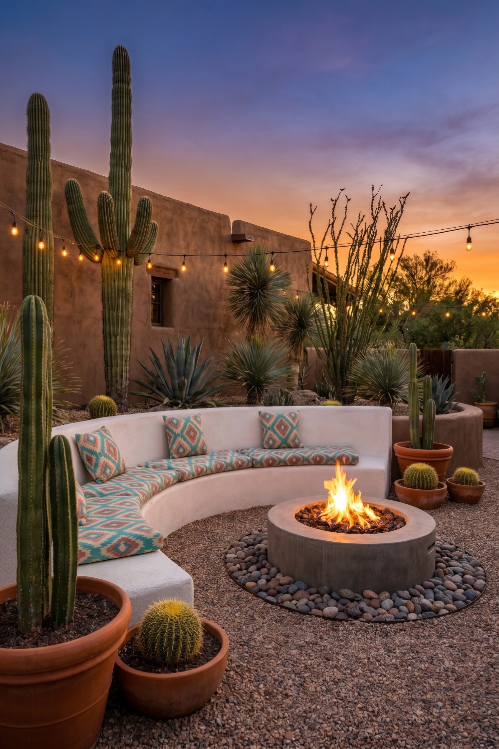 Saguaro Cacti and Pea Gravel on Desert Patio