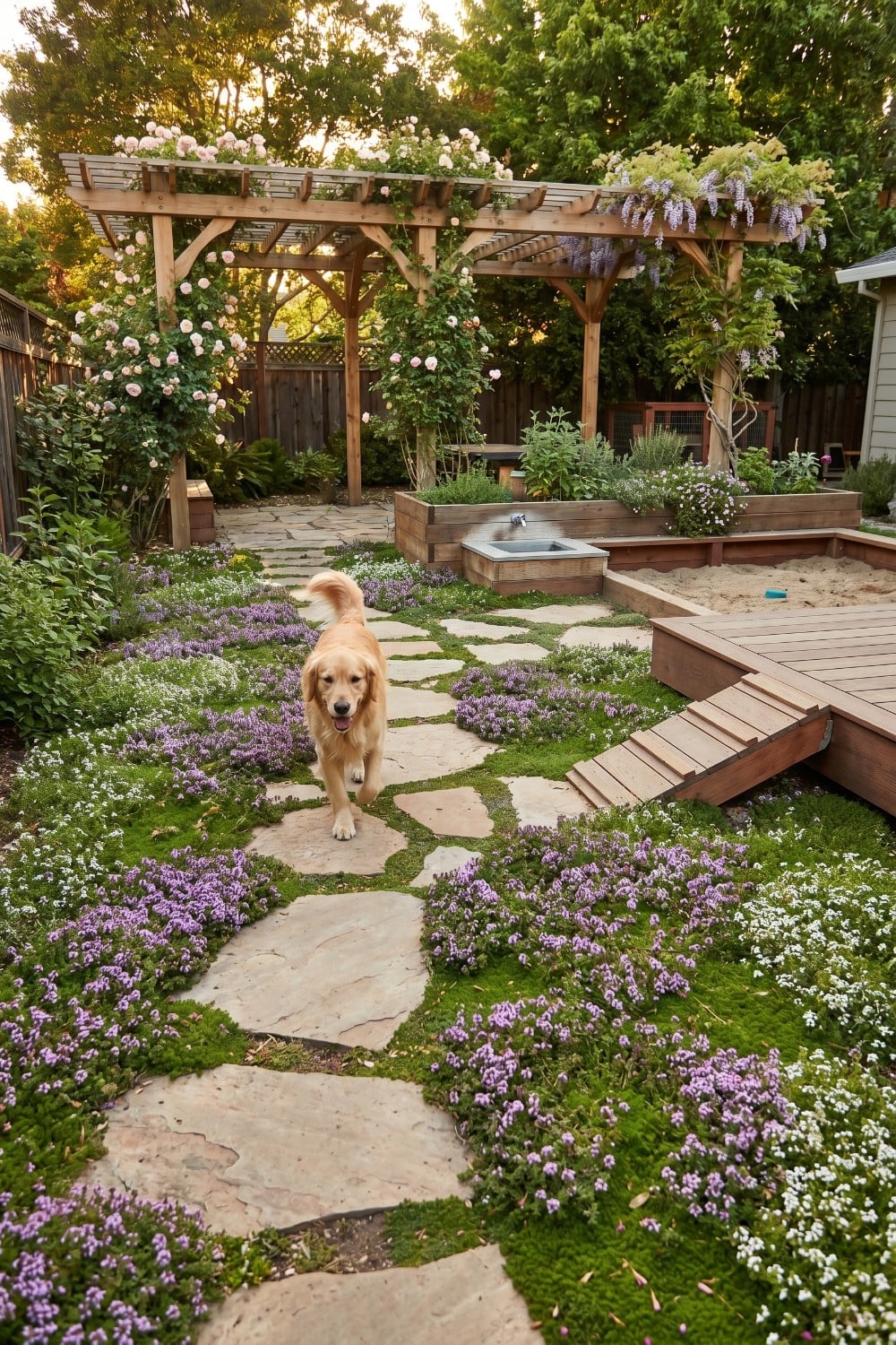 Dog Friendly Backyard with a Wooden Ramp
