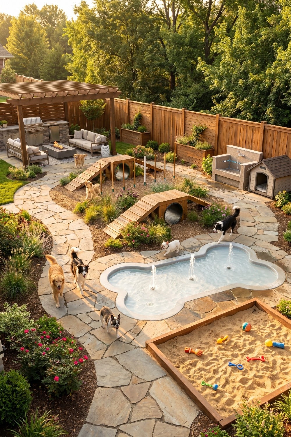 Bone Shaped Pool and Lush Dog Friendly Backyard