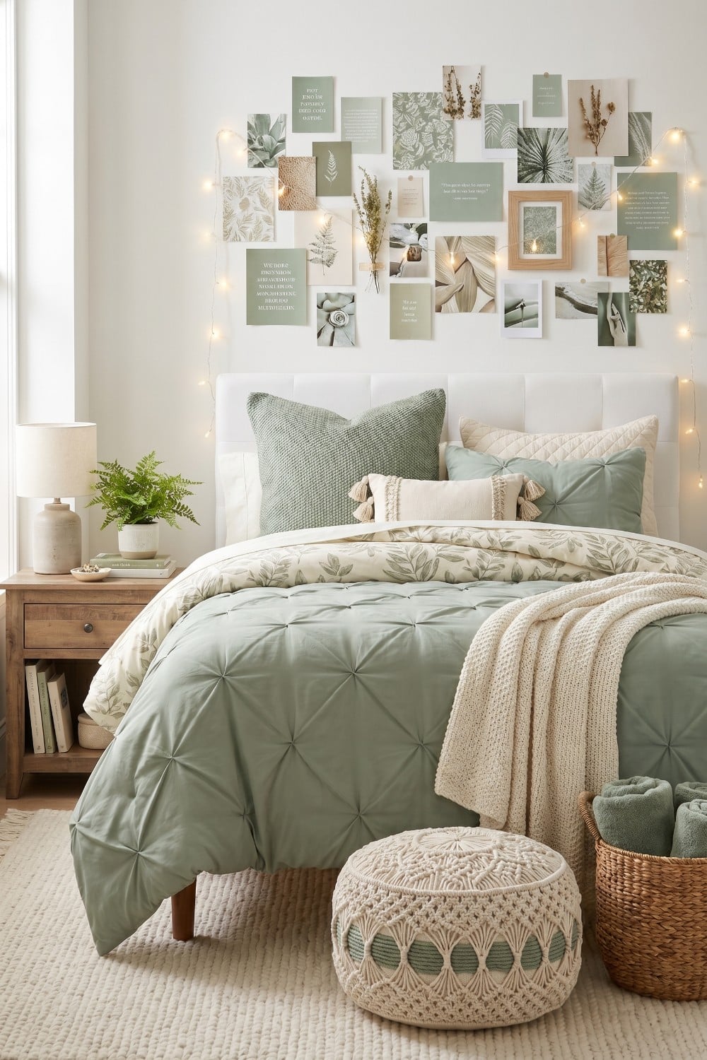 Pintuck Dorm Room Bedding and Botanical Leaf Prints