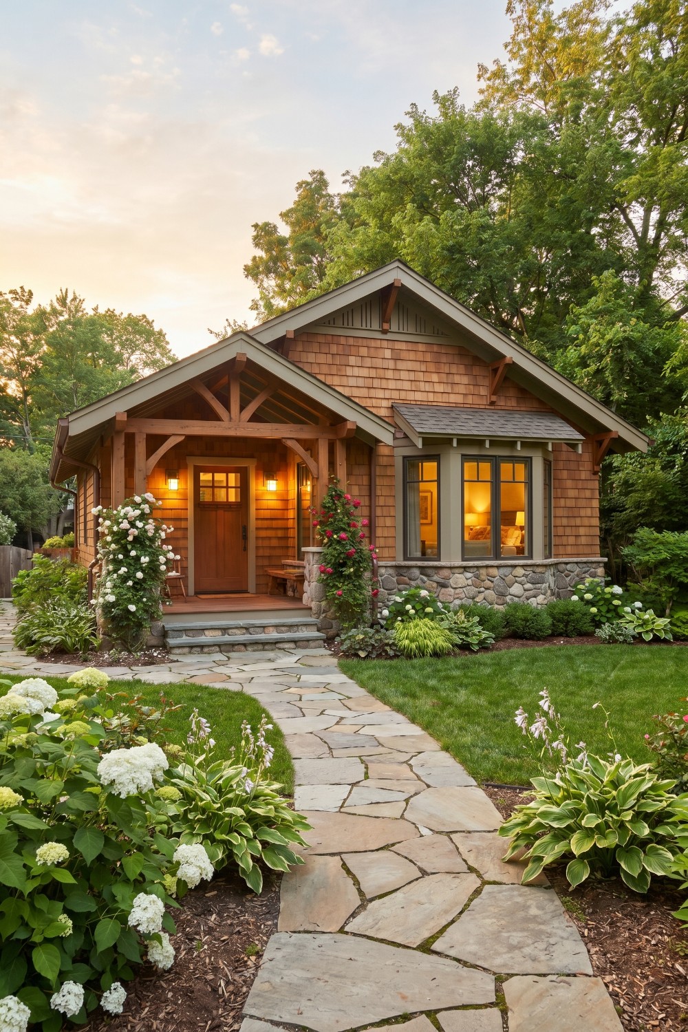 Craftsman backyard cottage with cedar shake siding