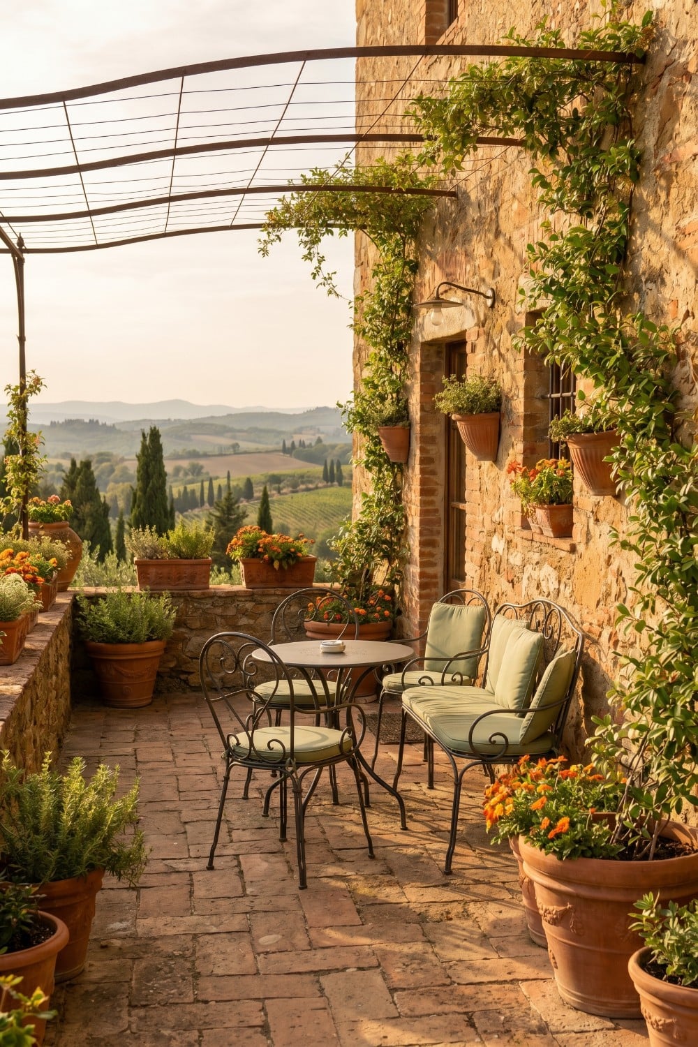 Tuscany Italy Italian Patio with Sage Green Cushions