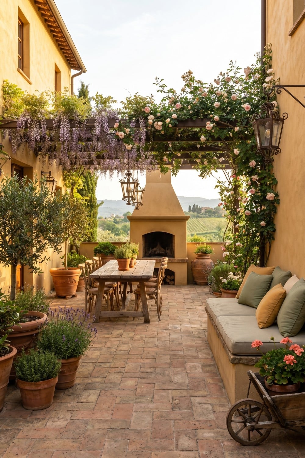 Outdoor Fireplace on a Tuscany Italy Italian Patio
