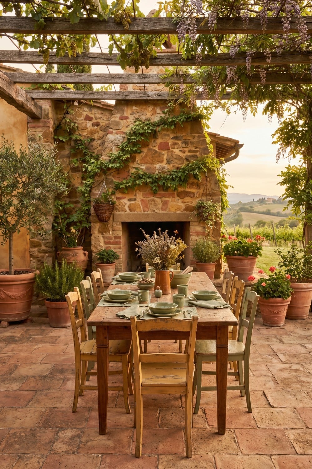 Mismatched Dining Chairs on a Tuscany Italy Italian Patio
