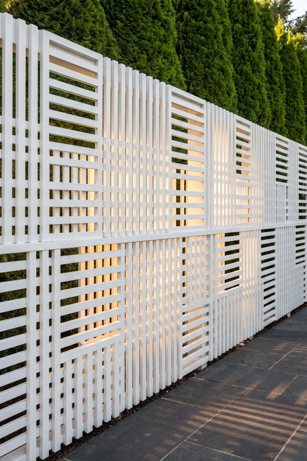 Geometric Lattice Privacy Fence with Glowing Internal Panels