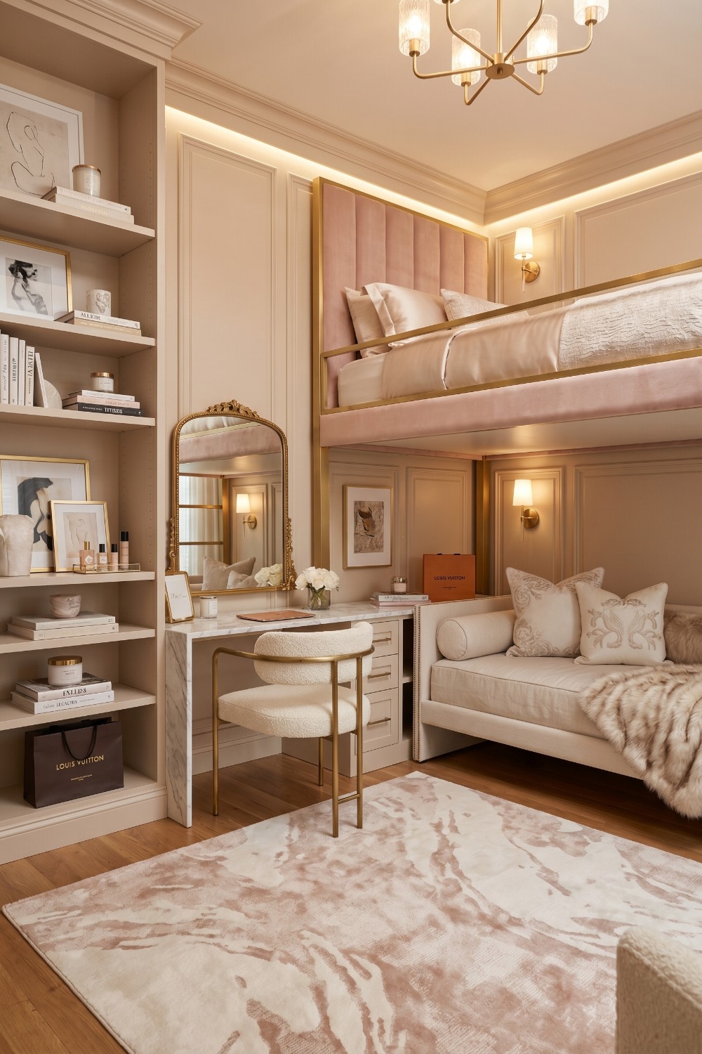 Luxury Dorm Room with Gilded Loft Bed