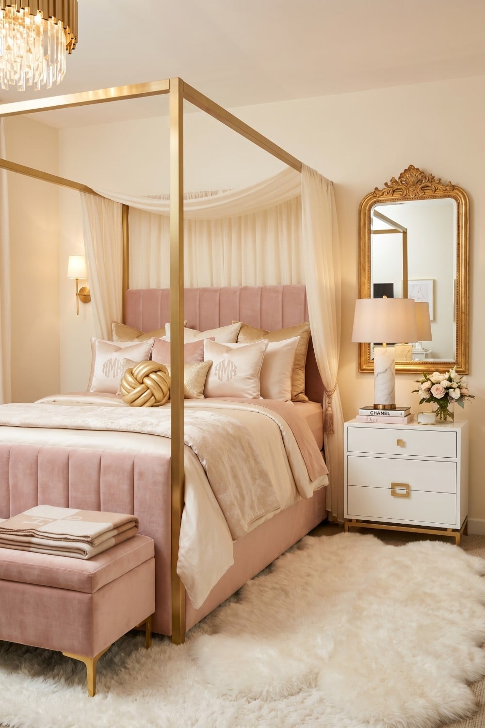 Luxury Dorm Room with Blush Canopy Bed