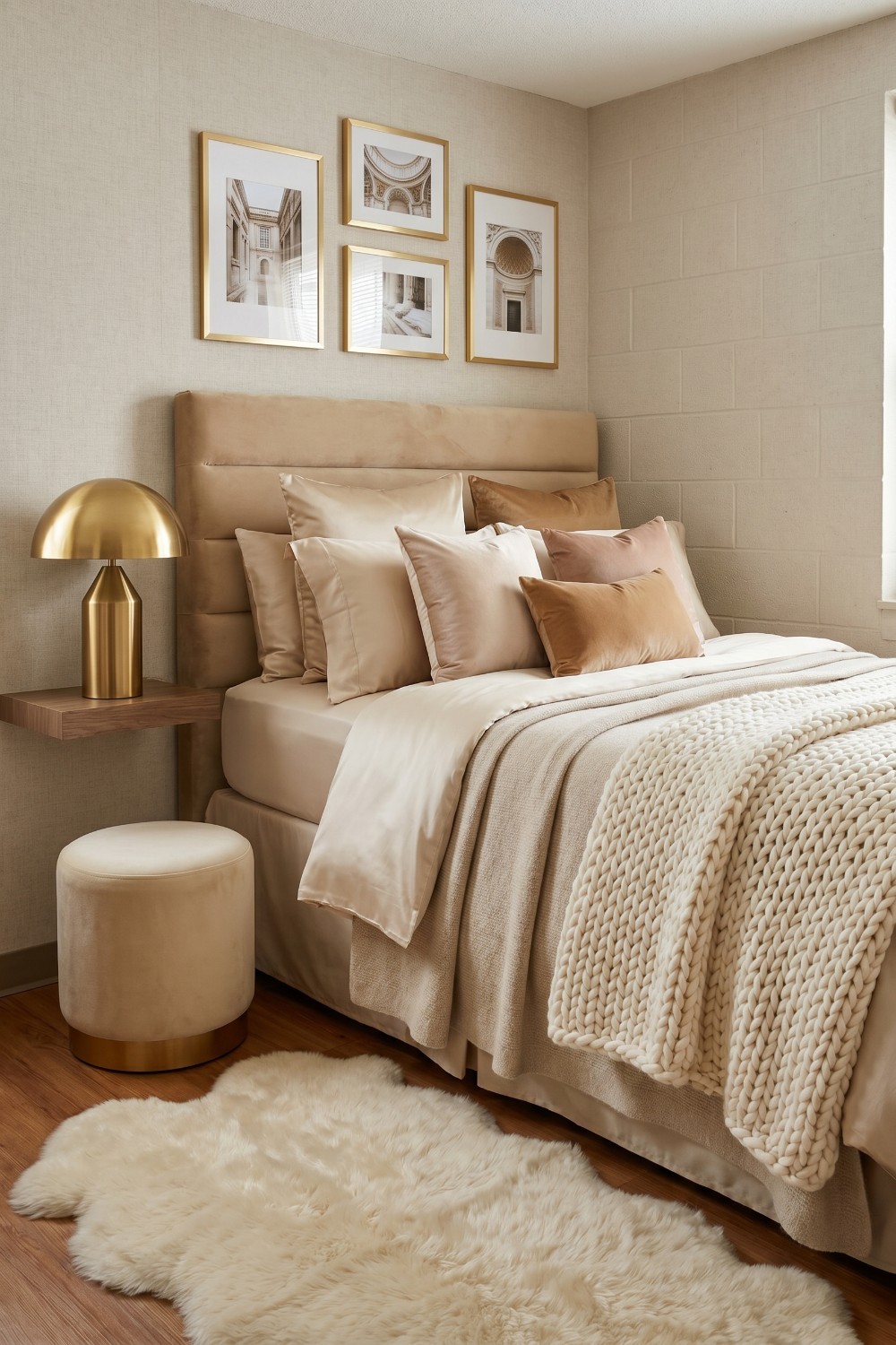 Luxury Dorm Room with Champagne Satin Bedding