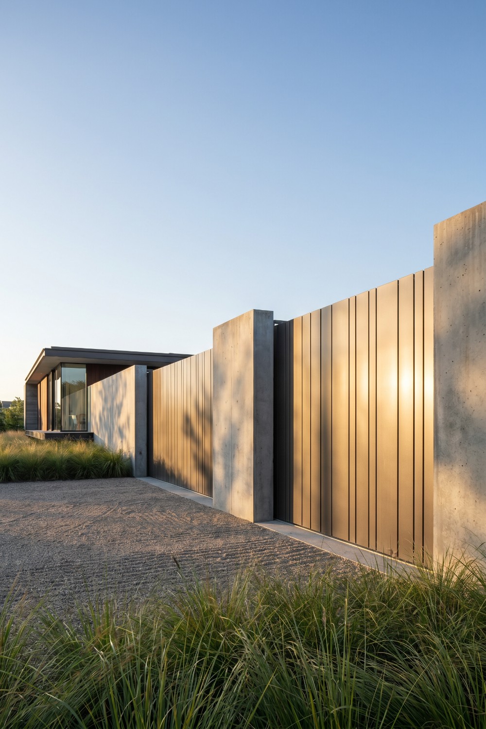 Sleek Metal Privacy Fence and Concrete Pillars