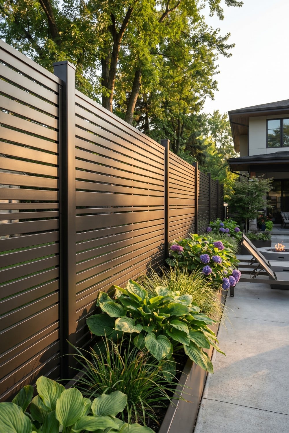 Bronze Metal Privacy Fence and Matching Garden Planter