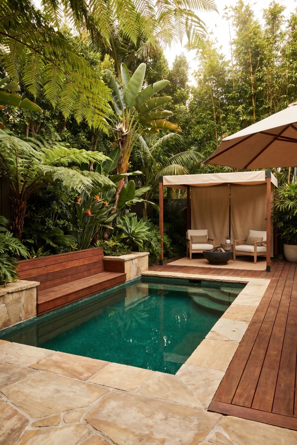 Mini pools for small yards with a private cabana