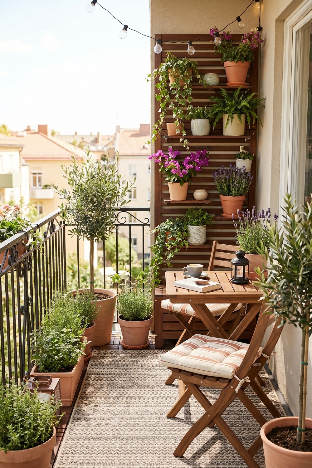 Narrow Balcony with Lush Vertical Garden Wall