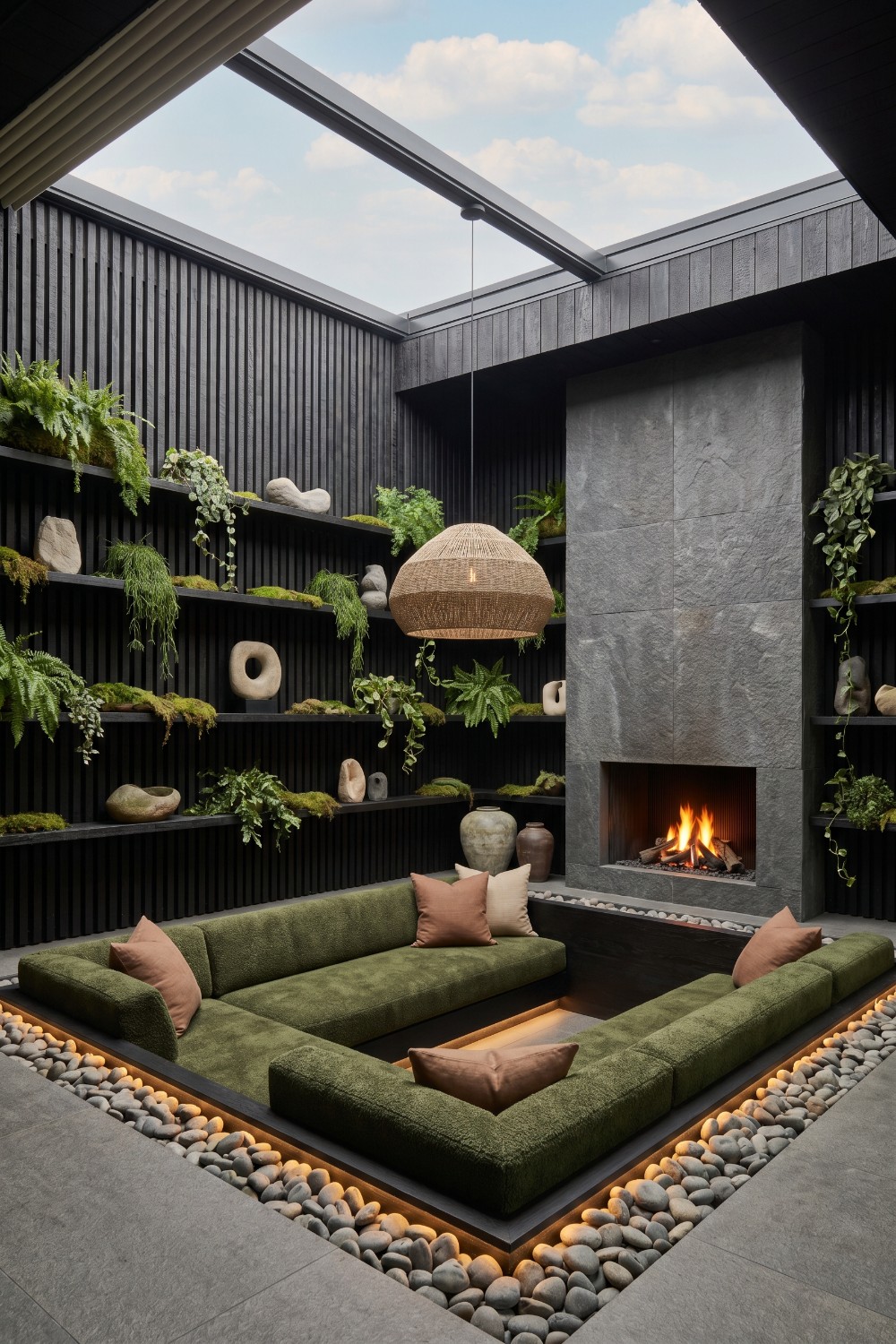 Patio Interior with Sunken Seating and Fern Shelving
