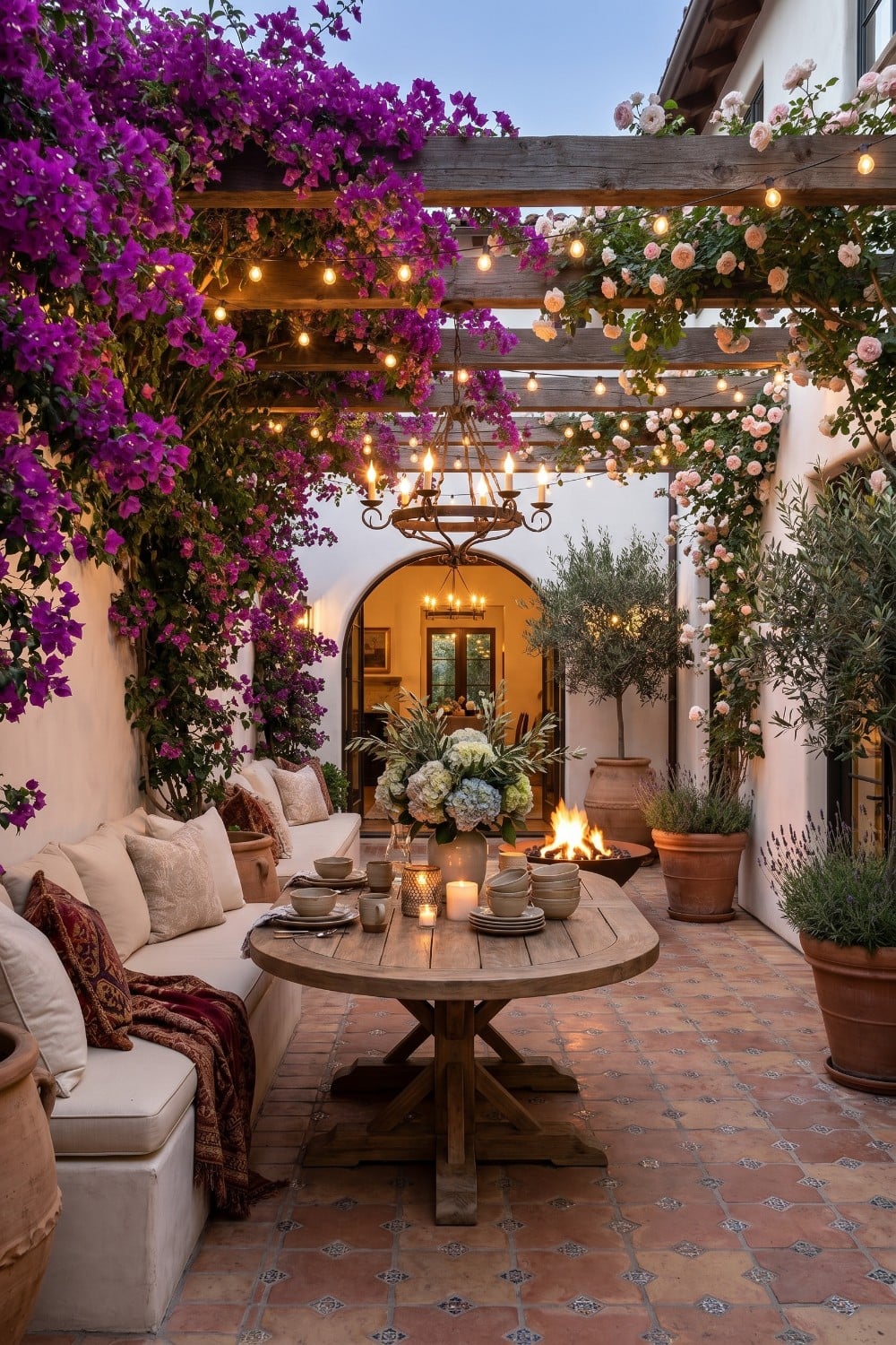 Patio Interior with Bougainvillea and String Lights