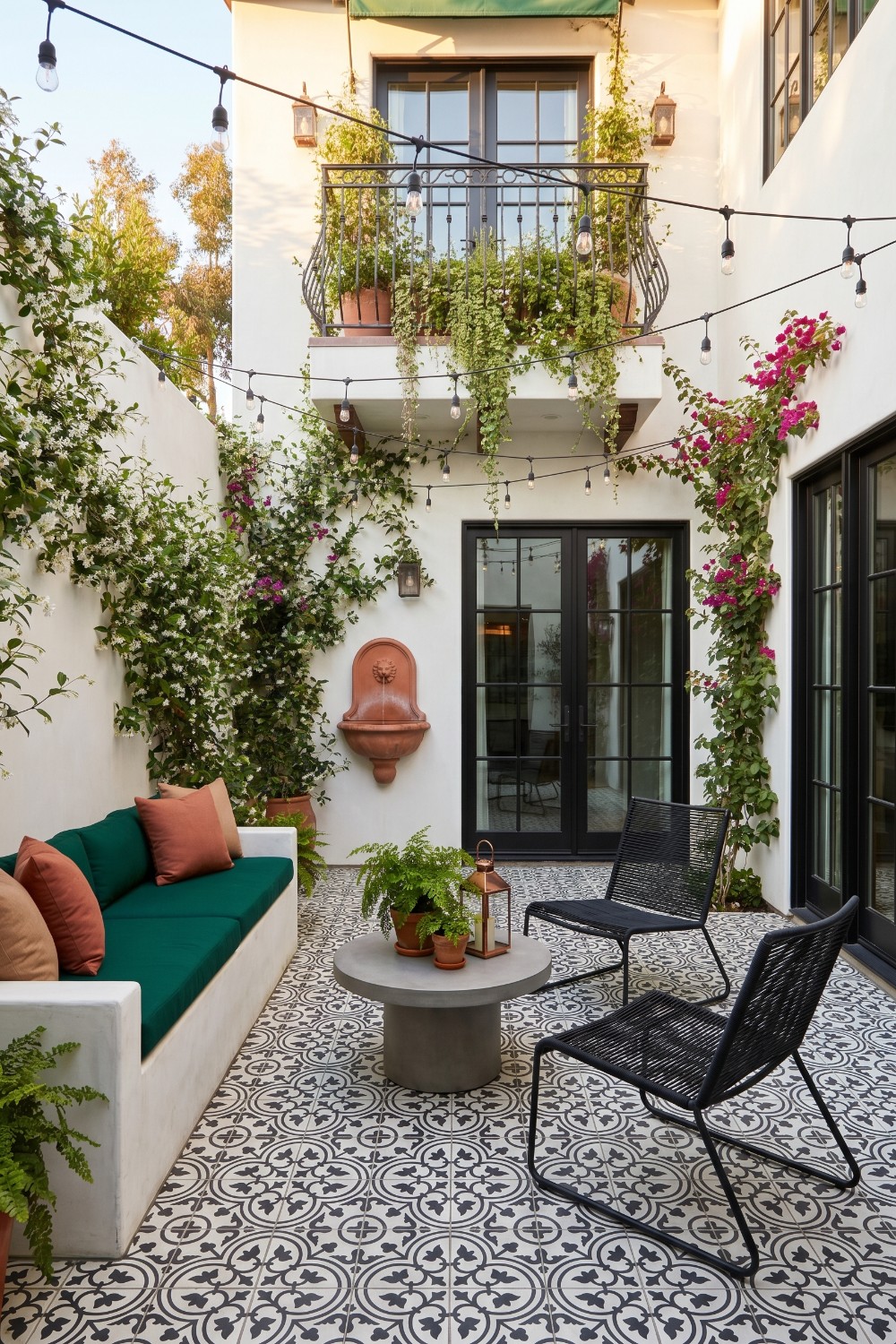 Patio Interior with Patterned Tile and Emerald Cushions