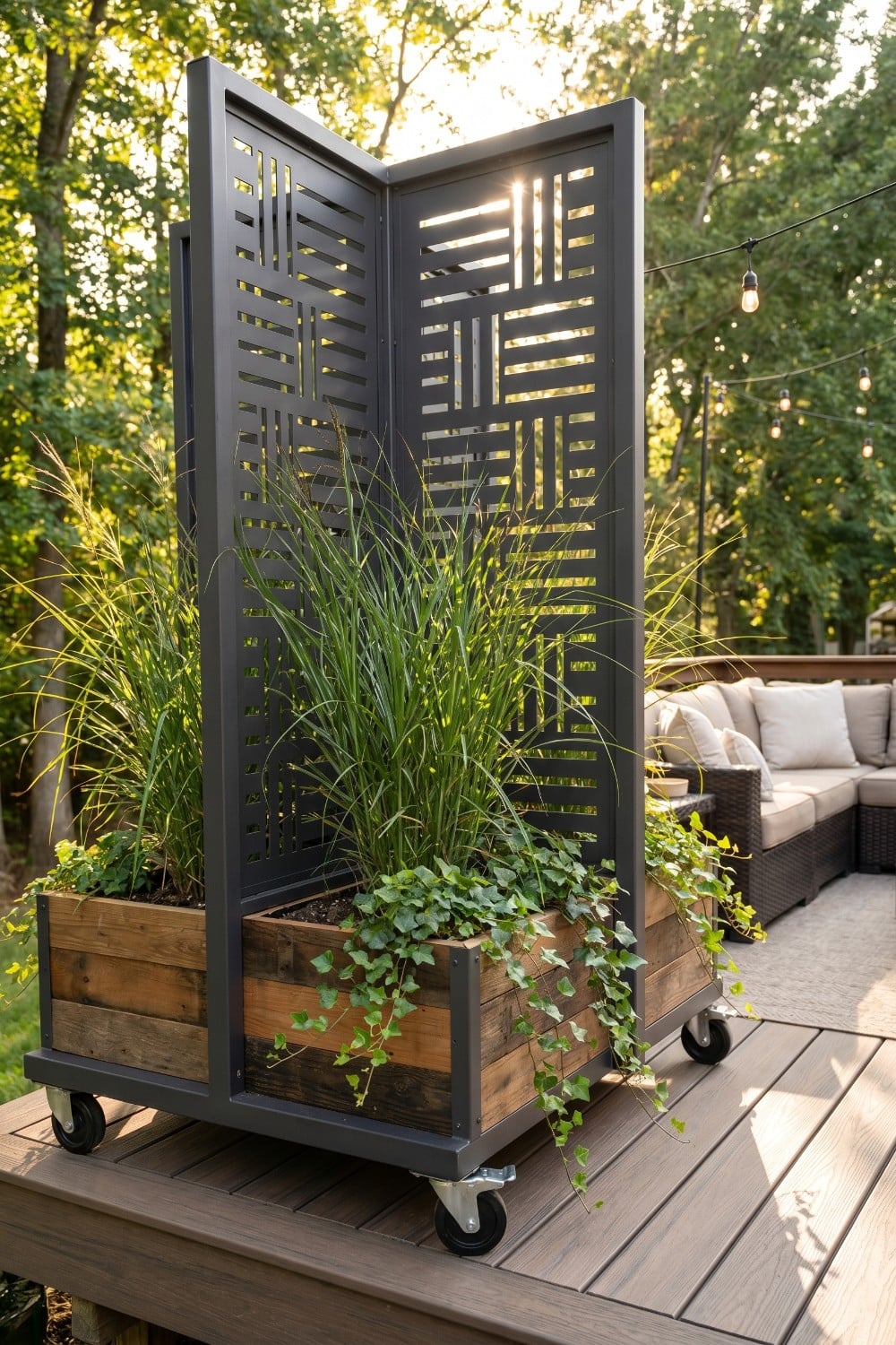 Rolling Patio Privacy Planter with Tall Grasses