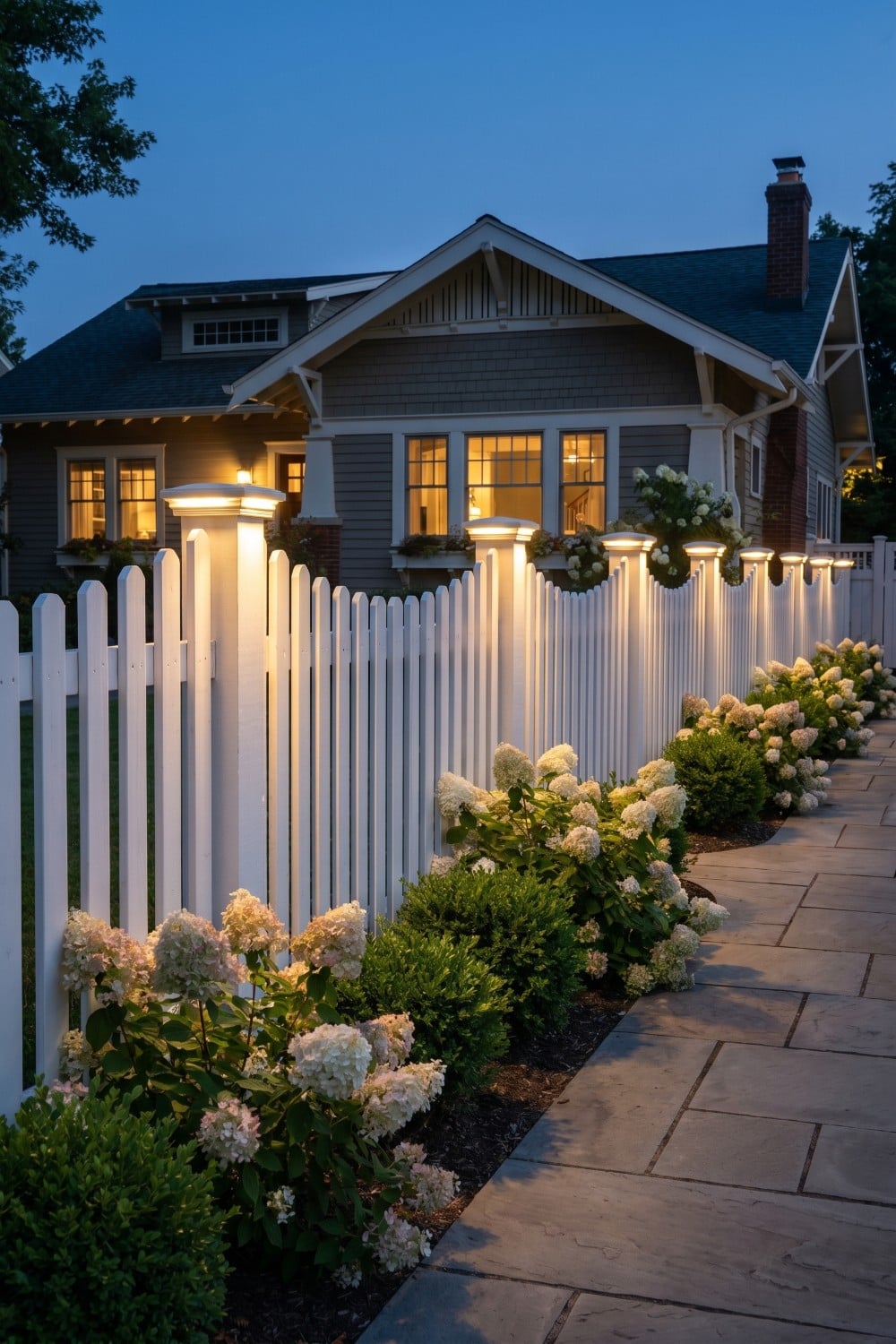Solar-capped fence with a warm glow