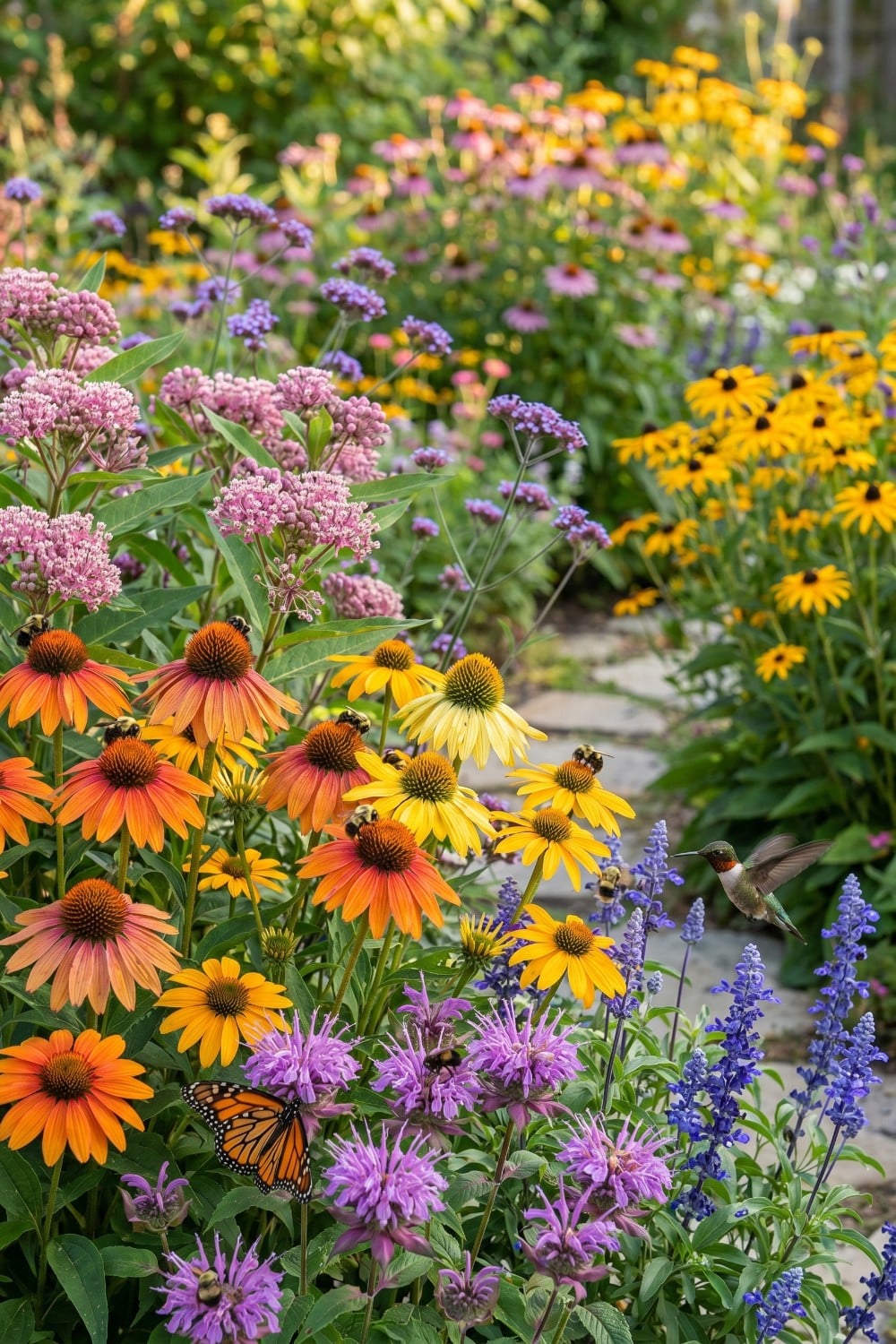 Pollinator garden teeming with monarchs and hummingbirds