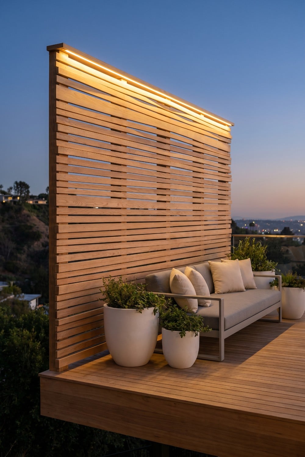 Privacy Fence on Deck with Top Light Strip