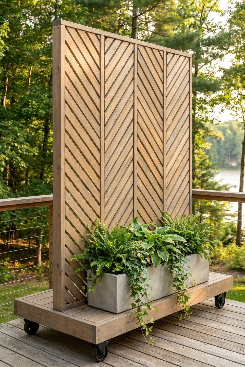 Rolling Privacy Fence on Deck with Planter Box