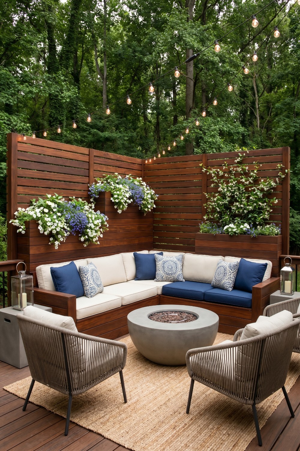 Corner Privacy Fence on Deck with Trailing Flowers