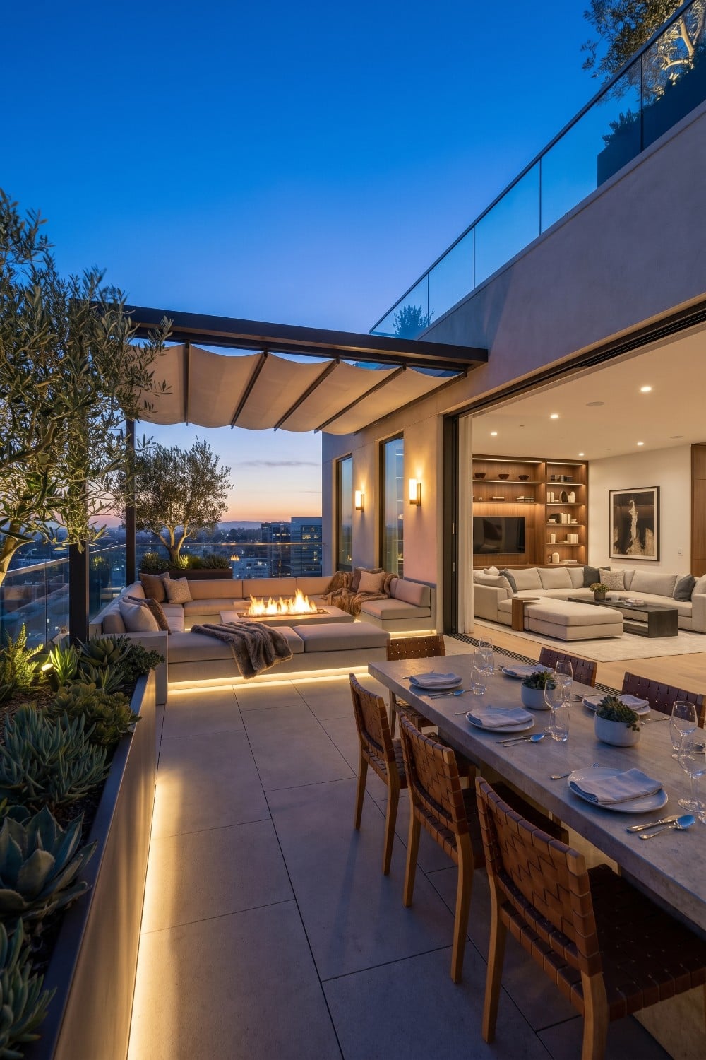 Rooftop Patio with Ambient LED Floor Lighting