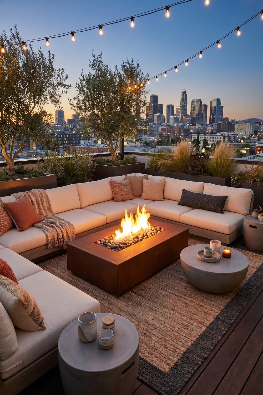 Natural Textures and String Lights Rooftop Patio