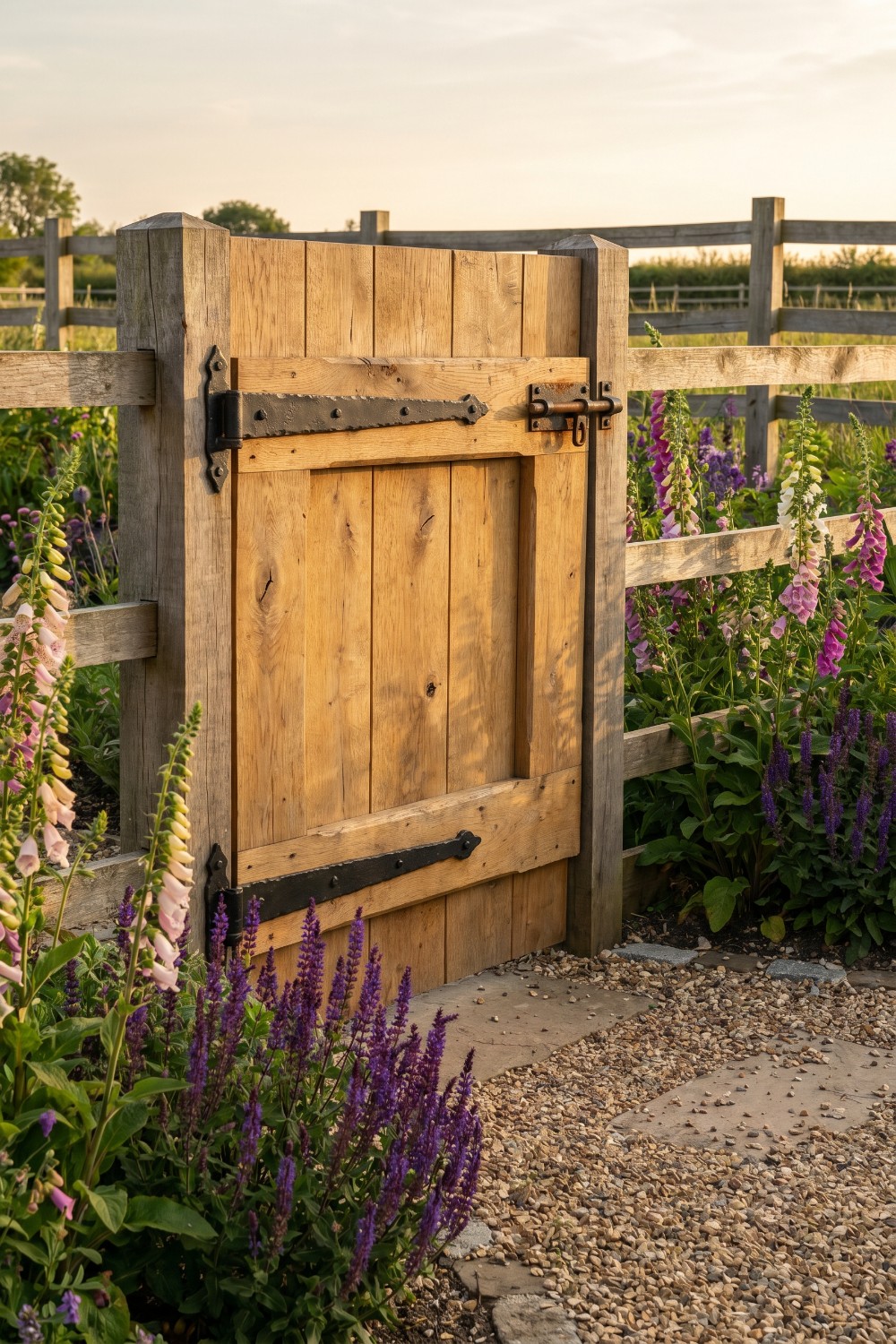 Iron-hinged gate and rustic fence country living
