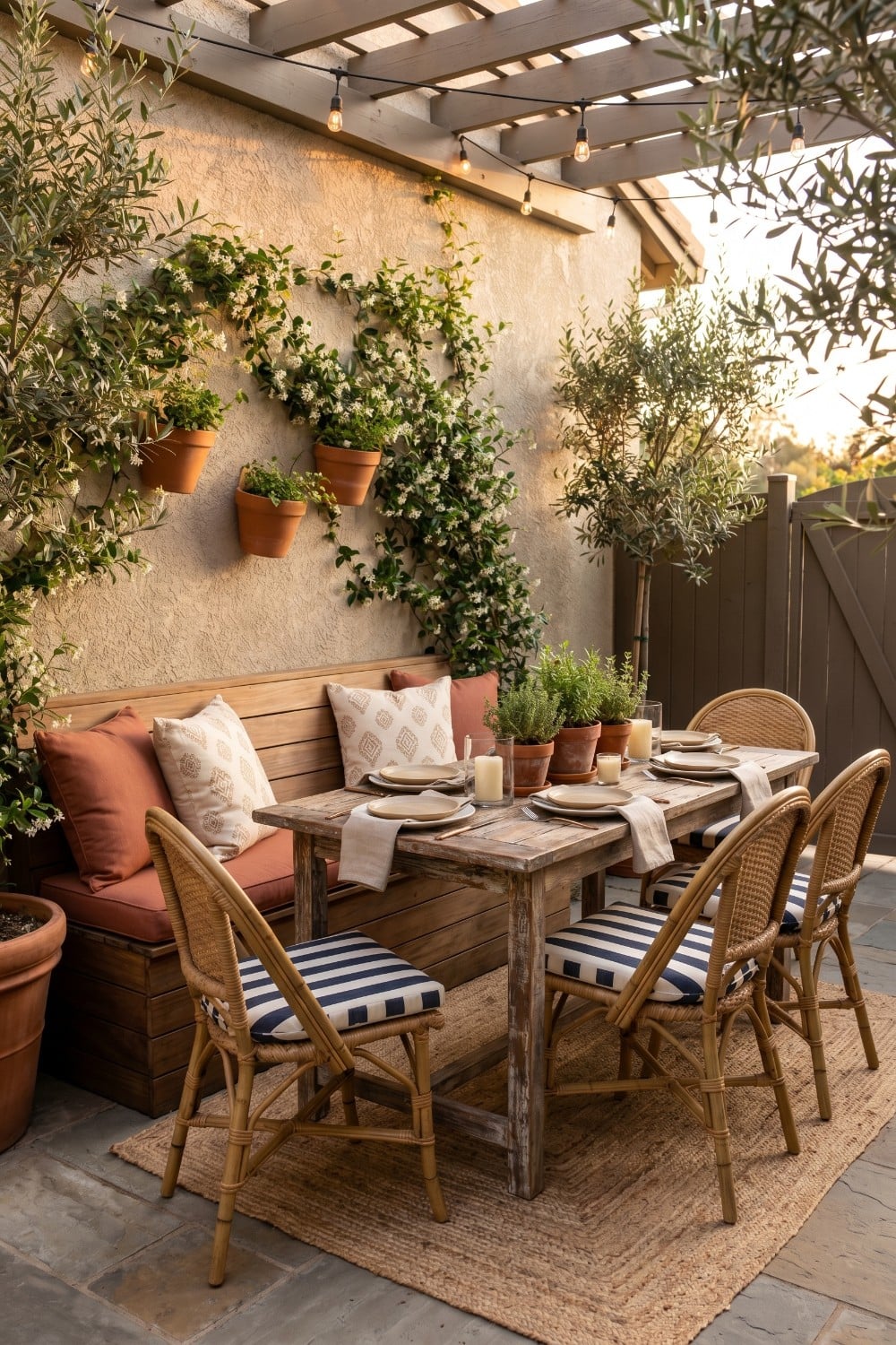 Small patio dining with terracotta and bistro chairs
