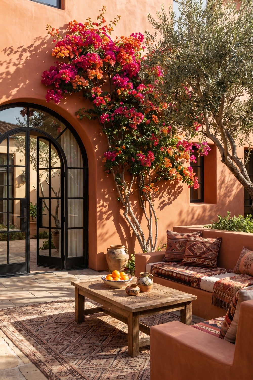 Spanish Patio with Bougainvillea and Patterned Textiles