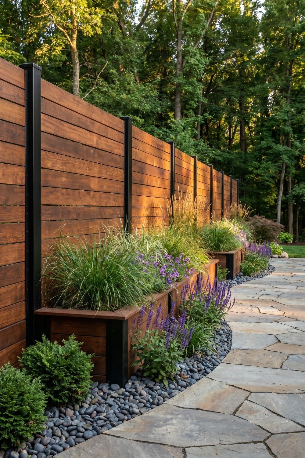 Tall Privacy Fence with Built-In Garden Planters