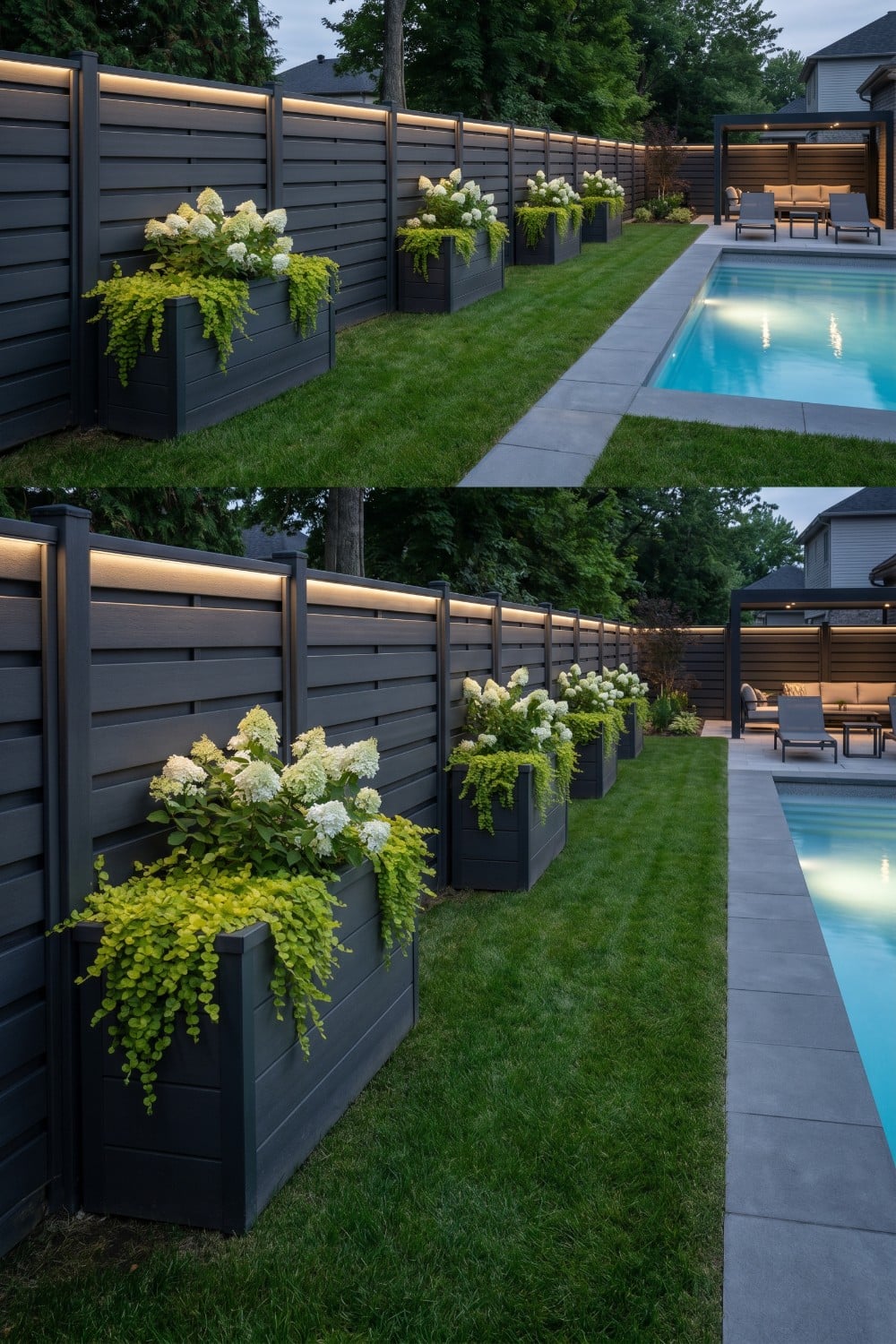 Charcoal Temporary Privacy Fence with Integrated Lighting