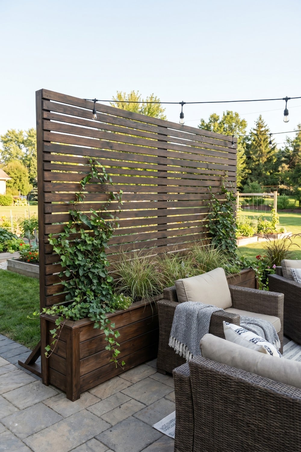 Temporary Privacy Fence Planter with Climbing Ivy