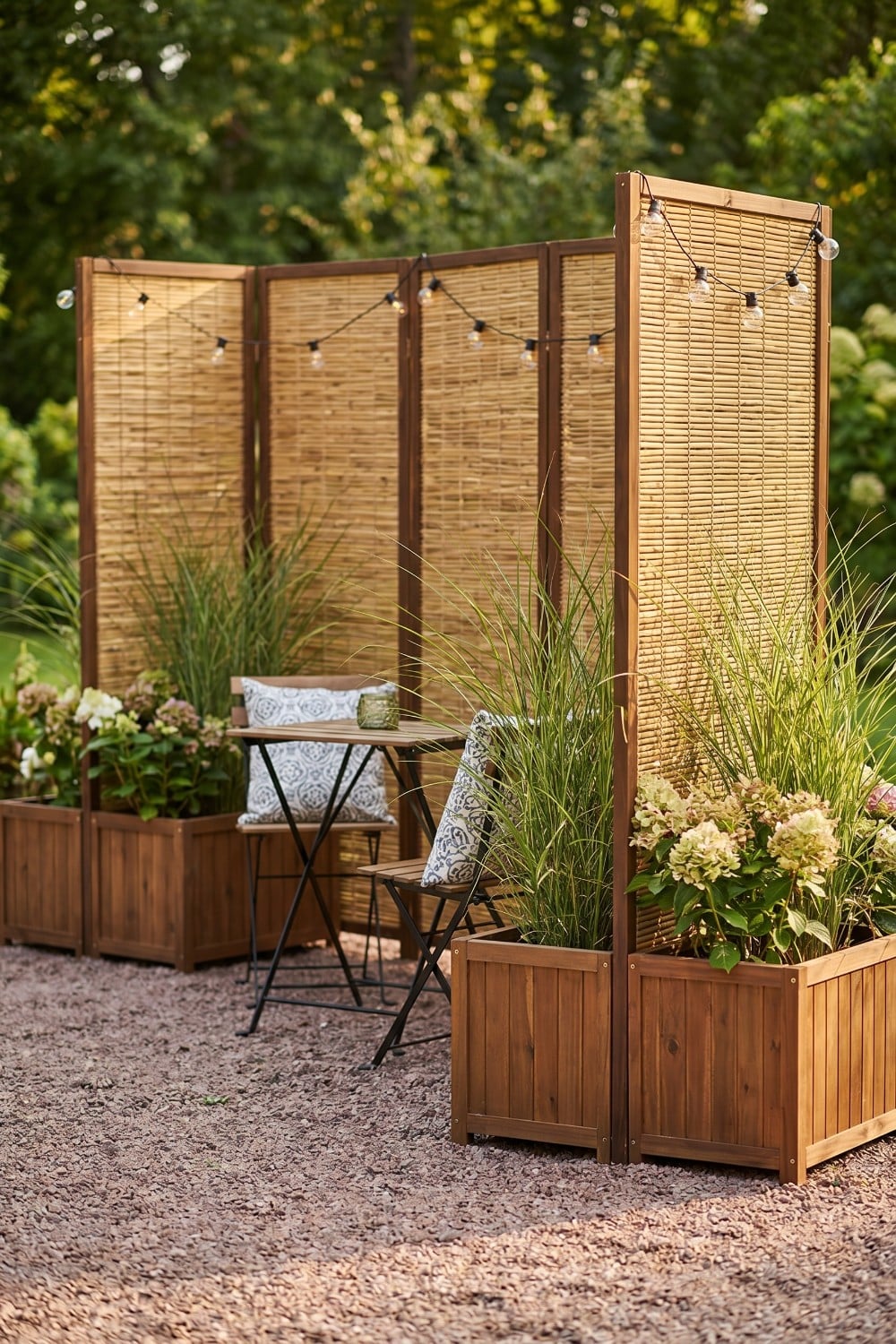 Folding Woven Temporary Privacy Fence and Bistro Set