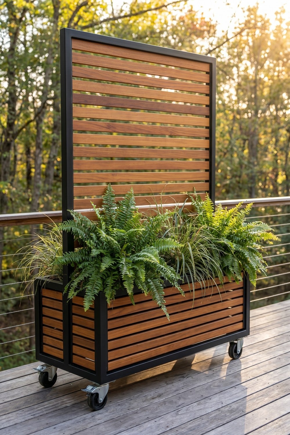 Temporary Privacy Fence with Casters and Verdant Ferns