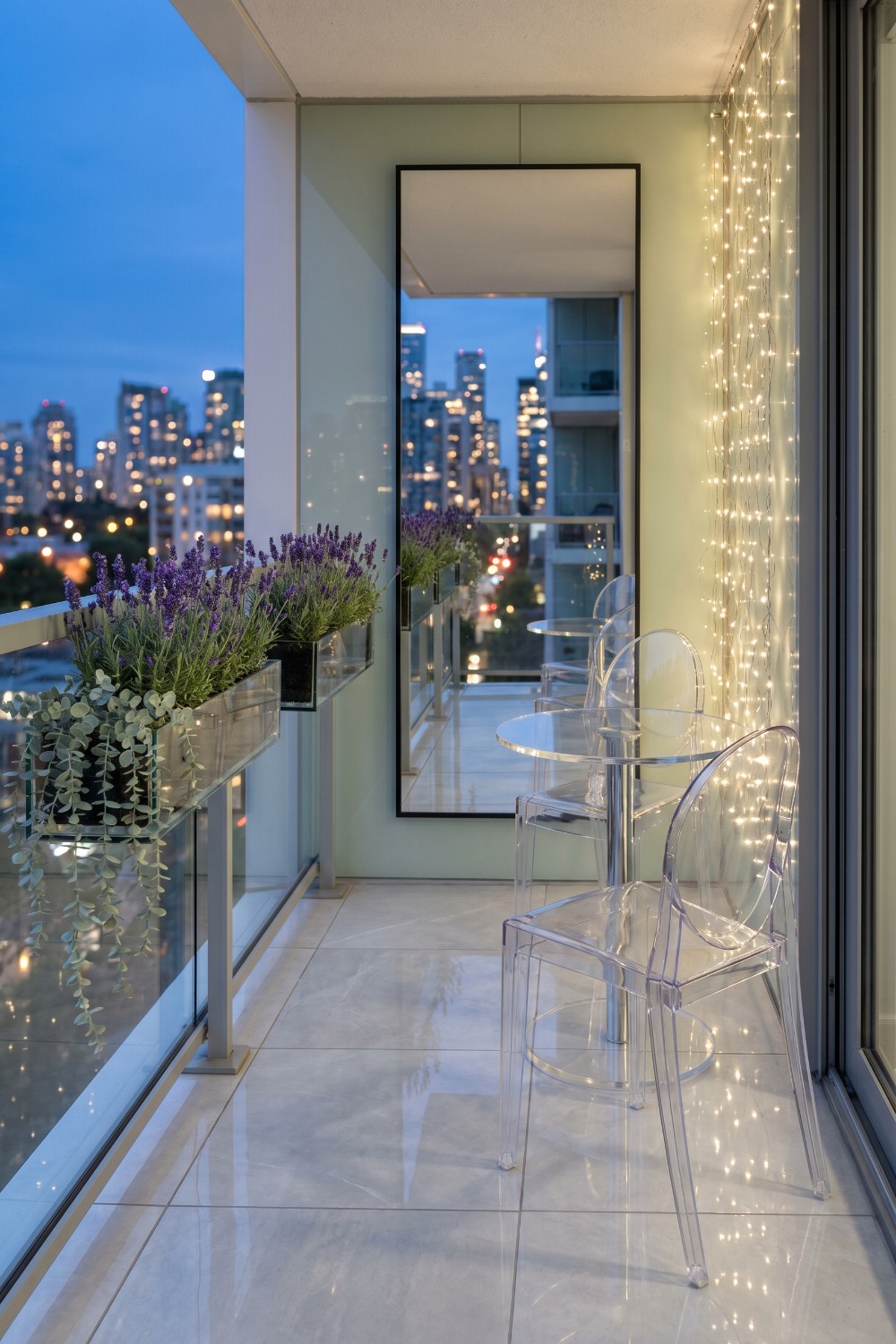 Ghost Chairs and Mirror on Very Small Balcony