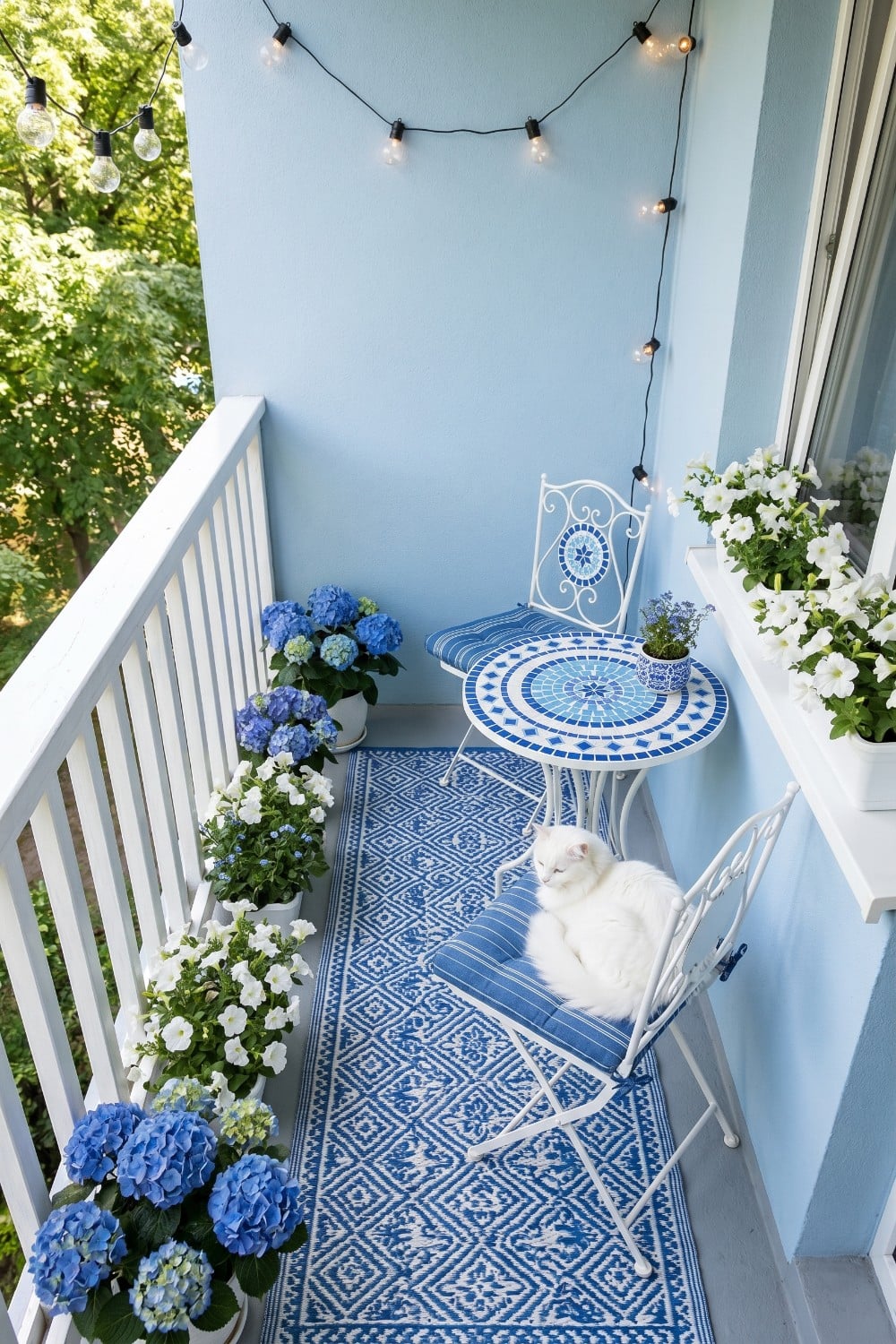 Blue Mosaic Bistro Set on Very Small Balcony