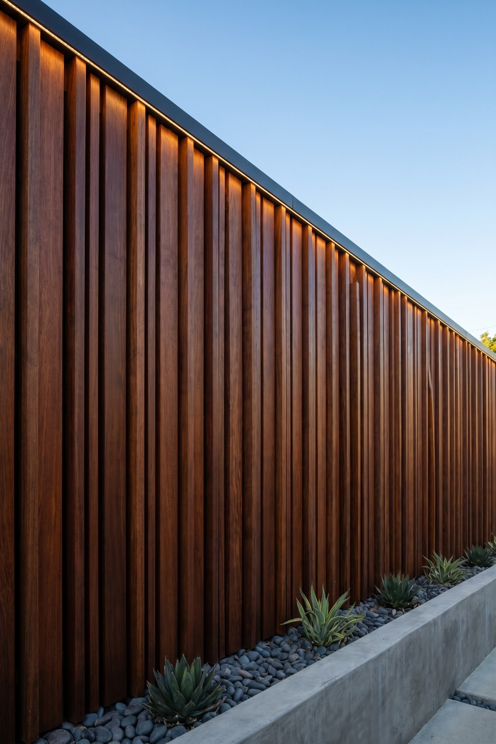 Vertical Batten Wood Privacy Fence and Concrete Planter